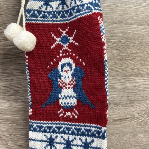 Two Red White Blue Christmas STOCKING Knitted Angels Joy Long Cute! - Picture 2 of 11